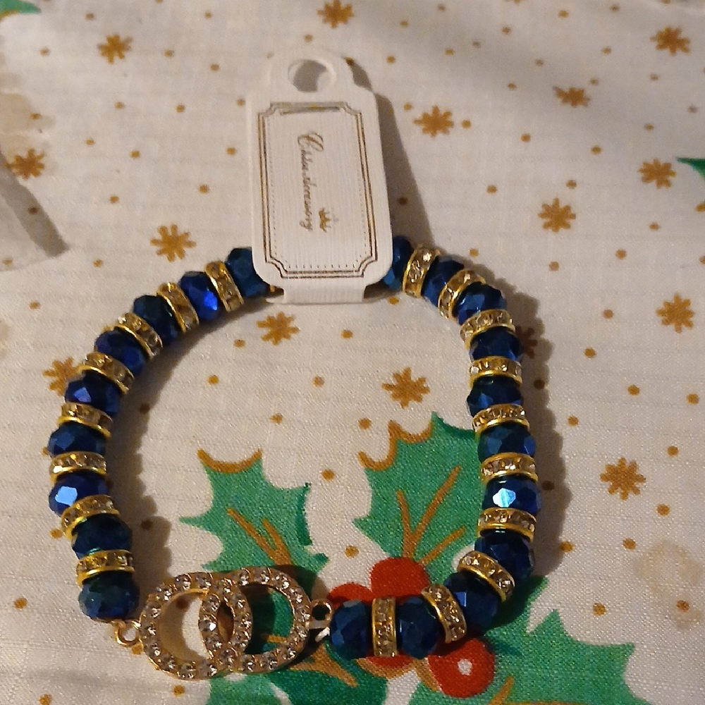 Blue and Gold Beaded Bracelet